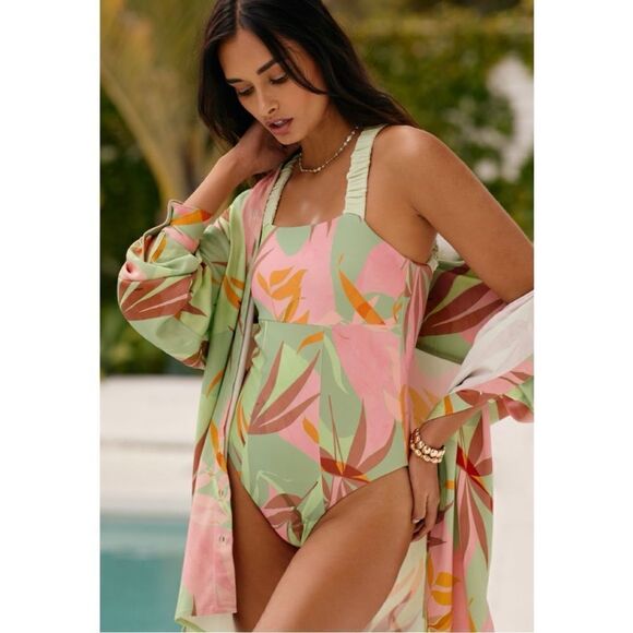 NEW Anthropologie Nomads Wave High Cut Cheeky One-Piece Swimsuit Plus 2X - Picture 1 of 8